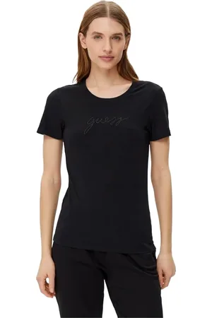 Guess Top, Dame, Sort, S, Bomuld, Sort Logo TShirt - Slim Fit