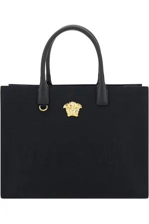 VERSACE Taske, Dame, Sort, ONE SIZE, Bomuld, Medusa Plaque Håndtaske med knaplukning