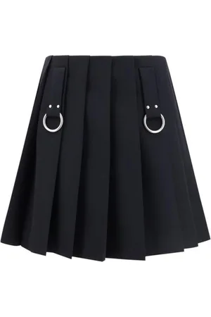 Prada Nederdel, Dame, Blå, XS, Uld, Metal Ring Detalje Plisseret Mininederdel
