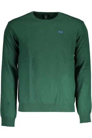 La Martina Strik, Herre, Grøn, M, Uld, Grøn uldsweater med broderi