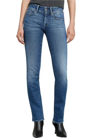 G-Star Jeans, Dame, Blå, W27 L34, Slim Straight Jeans med Justerbar Talje