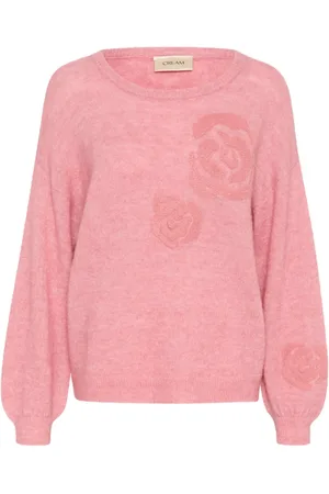 Cream Strik, Dame, Lyserød, S, Uld, Blå Strik Pullover med Rose Motiver