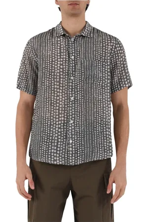 Mauro Grifoni Skjorte, Herre, Grå, 2XL, Silke Skjorte med Mønster og Knappelukning