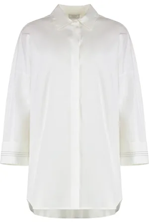 PESERICO SIGN Bluser & Skjorter, Dame, Hvid, M, Bomuld, Broderet Bomuldsskjorte Oversize Pasform