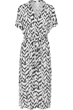 Saint Tropez Kjole, Dame, Sort, M, Uld, Monochrome Strokes Skjortekjole