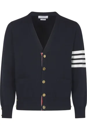 Thom Browne Strik, Herre, Blå, L, Bomuld, Blå V-hals Cardigan Bomuld Crepe