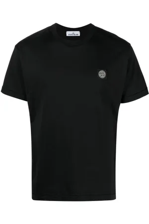 Stone Island Top, Herre, Sort, XL, Bomuld, Sort Slim Fit T-shirt med Logo Patch