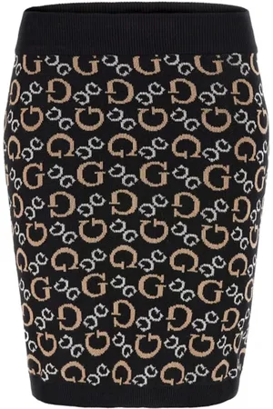 Guess Nederdel, Dame, Sort, XS, Uld, Monogram Kort Nederdel