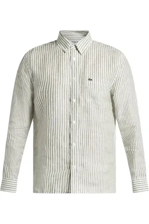Lacoste Skjorte, Herre, Grøn, L, Linned, Stribet Linnedskjorte