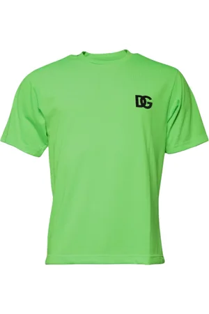 Dolce & Gabbana Top, Herre, Grøn, XS, Polyester, Grøn Logo Polyester T-Shirt Rund Hals