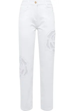 Blugirl Jeans, Dame, Hvid, W25, Bomuld, Rosenudskårne Straight Leg Bukser