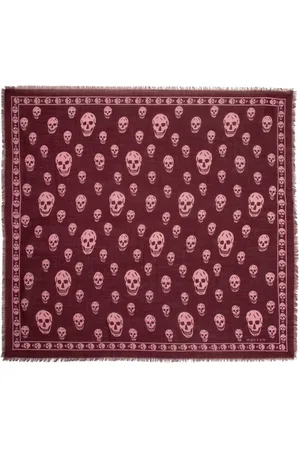 Alexander McQueen Tilbehør, Dame, Rød, ONE SIZE, Uld, Uld Skull Tørklæde Rød Bourgogne Pink