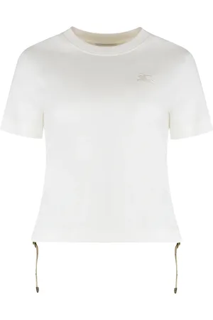 Burberry Top, Dame, Hvid, S, Bomuld, Crew-neck T-shirt med motivdetaljer