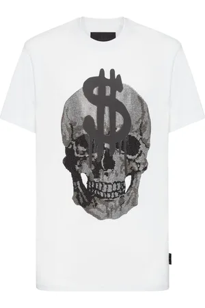 Philipp Plein Top, Herre, Hvid, 2XL, Bomuld, Logo Strass Bomulds T-shirt