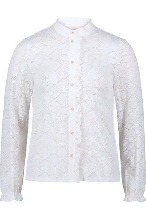 Cartoon Bluser & Skjorter, Dame, Hvid, 3XL, Elegant bluse med blonder og flæser