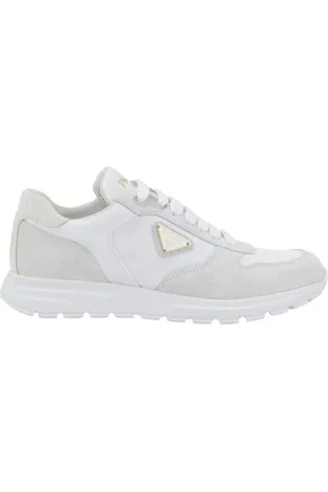 Prada Sko, Dame, Hvid, 41 EU, Læder, Hvide Læder- og Ruskindssneakers