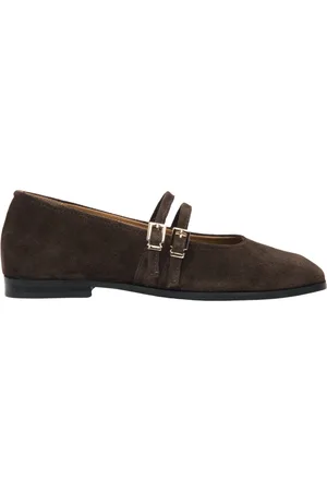 Estro Sko, Dame, Brun, 37 EU, Uld, Kvinders Mørkebrune Ballet Flats med en spænde lavet af Premium Italiensk Ægte Velour