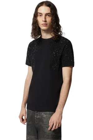 John Richmond Top, Herre, Sort, L, Bomuld, Sort T-shirt med lyse detaljer