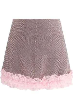 Self-Portrait Nederdel, Dame, Flerfarvet, XS, Krystal Miniskirt med Rhinestones