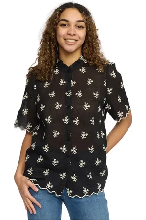 2-Biz Bluser & Skjorter, Dame, Sort, L, Sort Camma.Sp25 Skjorte med Broderede Detaljer