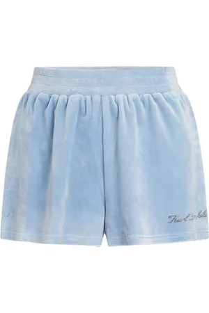 Karl Lagerfeld Shorts, Dame, Blå, S, Kort Hotel Azul Terciopelo Logo Strass