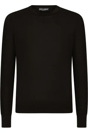Dolce & Gabbana Strik, Herre, Sort, L, Cashmere, Sort Letvægts Crewneck Sweaters