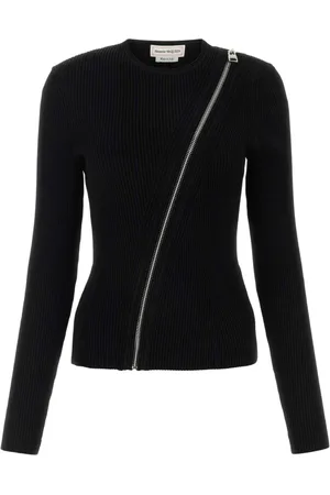 Alexander McQueen Strik, Dame, Sort, M, Uld, Stilfuld sort strikket top med rund halsudskæring