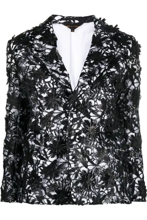 Comme des Garçons Jakke, Dame, Sort, M, Bomuld, Blomsterblonde Blazer Jakke