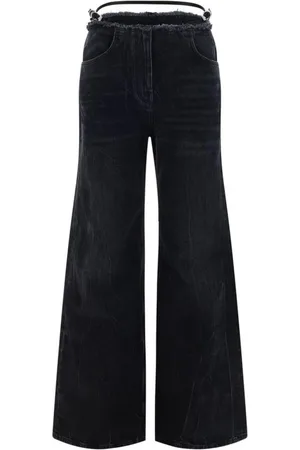 Givenchy Jeans, Dame, Sort, W27, Satin, Justerbare Satinbælte Jeans med Frynset Talje