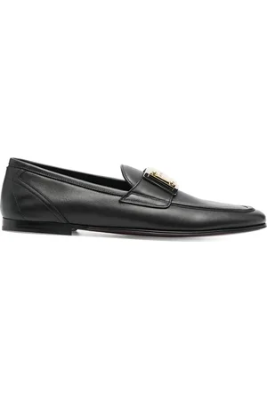Dolce & Gabbana Sko, Herre, Sort, 40 EU, Læder, Sorte flade sko med Ciabatta-logo