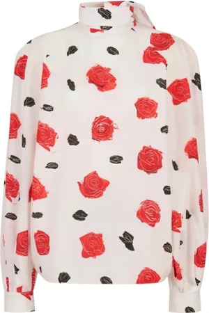 Marni Bluser & Skjorter, Dame, Hvid, XS, Bomuld, Hvid Poplin Ballon Top med Iris Print
