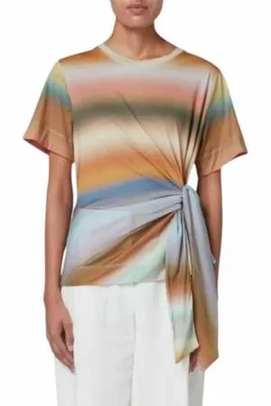 Paul Smith Top, Dame, Flerfarvet, M, Tyl, Faded Stripe Print T-shirt med Bue