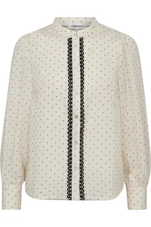 Co`Couture Bluser & Skjorter, Dame, Hvid, XS, Polyester, Blouse med prikkede blondedetaljer