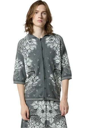 John Richmond Strik, Herre, Grå, XL, Bomuld, Oversized grå top med blomstermønster