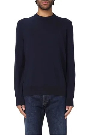 HUGO BOSS Strik, Herre, Blå, XL, Bomuld, Bomuld jersey rund hals sweater
