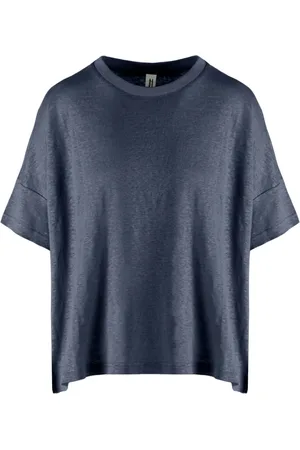 Bomboogie Top, Dame, Blå, L, Linned, Løstsiddende T-shirt i Linned Jersey