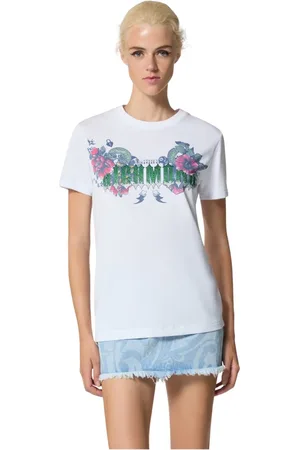 John Richmond Top, Dame, Hvid, XS, Bomuld, Hvid T-shirt med blomsterprint