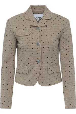 Ganni Jakke, Dame, Brun, S, Uld, Ternede Blazer i Tigerøje