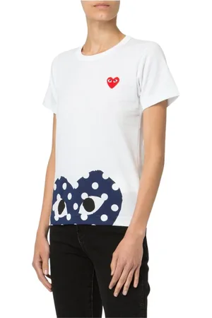 Comme des Garçons Top, Dame, Hvid, S, Bomuld, Hjerte Print Bomuld T-Shirt