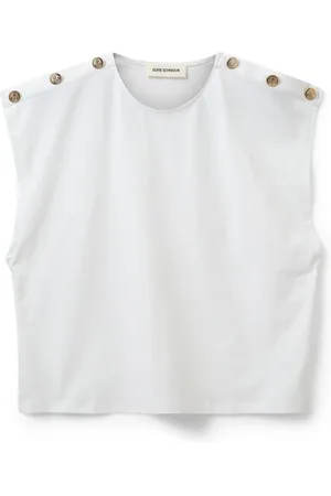 Sofie Schnoor Top, Dame, Hvid, XS, Uld, Hvid T-shirt med guld knapper