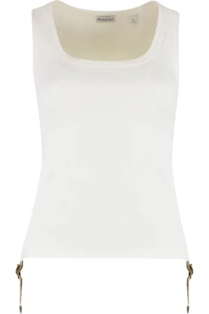 Burberry Top, Dame, Hvid, M, Bomuld, Ribbet tanktop med samlede sider
