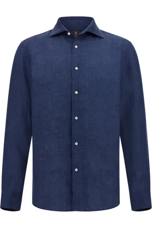 Boggi Milano Skjorte, Herre, Blå, 2XL, Linned, Regular Fit Linnedskjorte