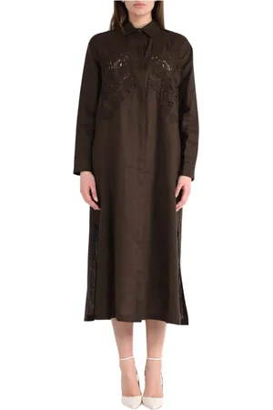 Max Mara Kjole, Dame, Brun, S, Gennemsigtig Broderet Ramie Skjortekjole