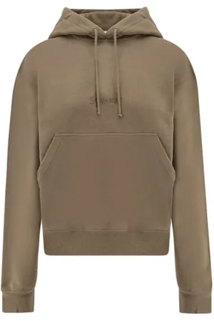 Saint Laurent Sweathshirts & Hoodies, Dame, Brun, S, Bomuld, Khaki Broderet Hættetrøje med Kængurulomme