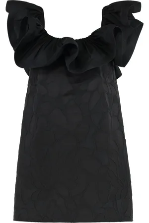 Elisabetta Franchi Kjole, Dame, Sort, S, Bomuld, Ruffled Blomstret Jacquard Mini Kjole