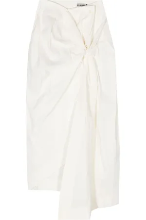 Issey Miyake Nederdel, Dame, Hvid, L, Nylon, Asymmetrisk Twist Midi Nederdel