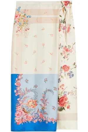 Max Mara Nederdel, Dame, Flerfarvet, XS, Silke Midi Wrap Nederdel Patchwork Print