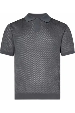 Emporio Armani Top, Herre, Grå, L, Bomuld, Grå Jacquard Strikket Polo Skjorte