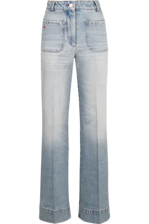 Victoria Beckham Jeans, Dame, Blå, W24, Bomuld, Flared High-rise Jeans med Lommer
