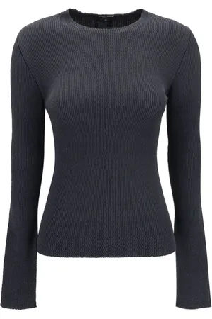Giorgio Armani Strik, Dame, Sort, S, Ribstrikket sweater med moderne pasform